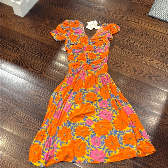FARM Rio Orange and Pink Floral Midi Dress - Picture 1 of 4